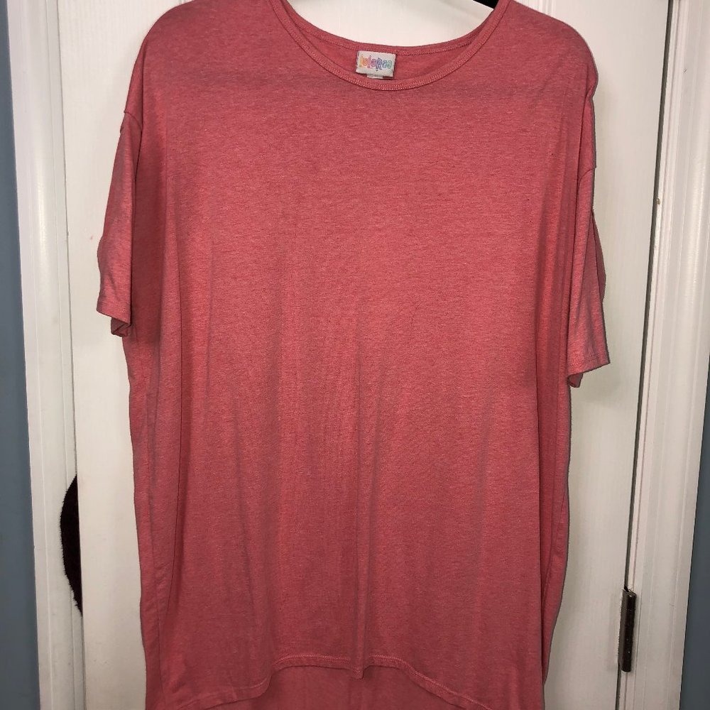 pink heathered lularoe irma high low tee.  used.